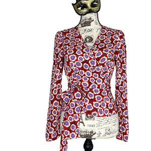 Diane Von Furstenberg Alexia Floral-Print Silk Crepe De Chine Wrap Top Size 2